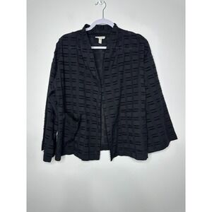 Eileen Fisher Cardigan Topper Sz M Black Organic Cotton
